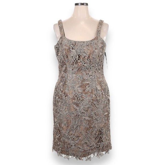 Tina Di Martina Champagne Gold Sleeveless Lace Knee Length Sheath Dress NWT - Picture 2 of 8